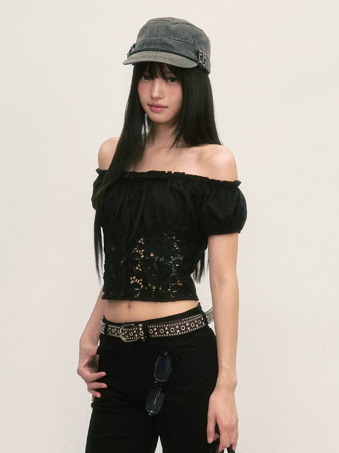 Black Off-Shoulder Lace Top