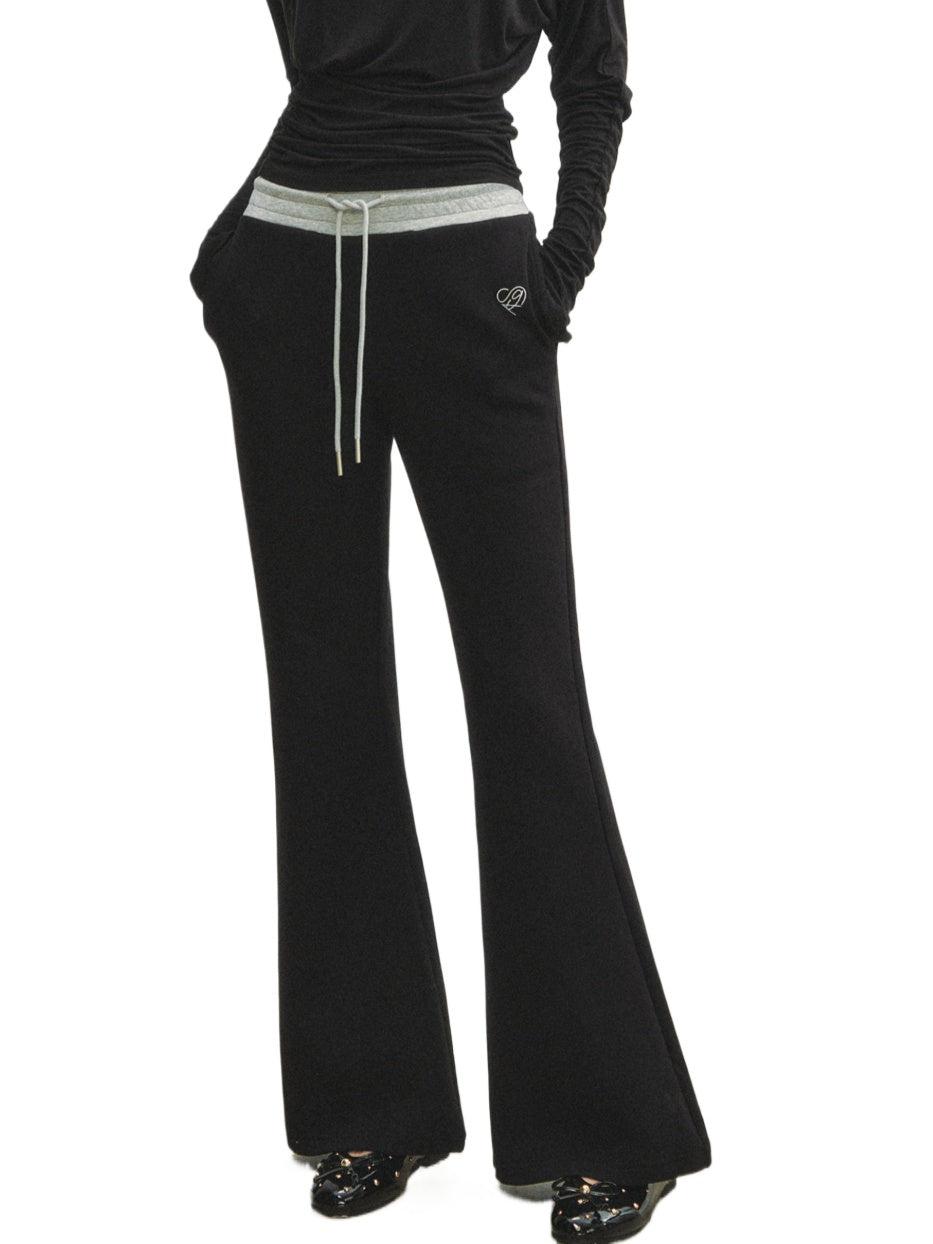 Contrast Color Tie-Waist Flared Casual Pants
