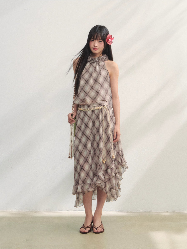 Ruched Ruffle Halter Top