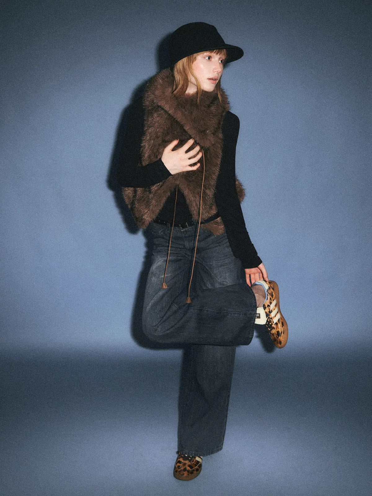 Vintage Tie Front Faux Fur Vest