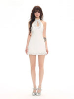 White Cutout Halter Dress
