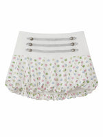 White Cat Print Pleated Skirt