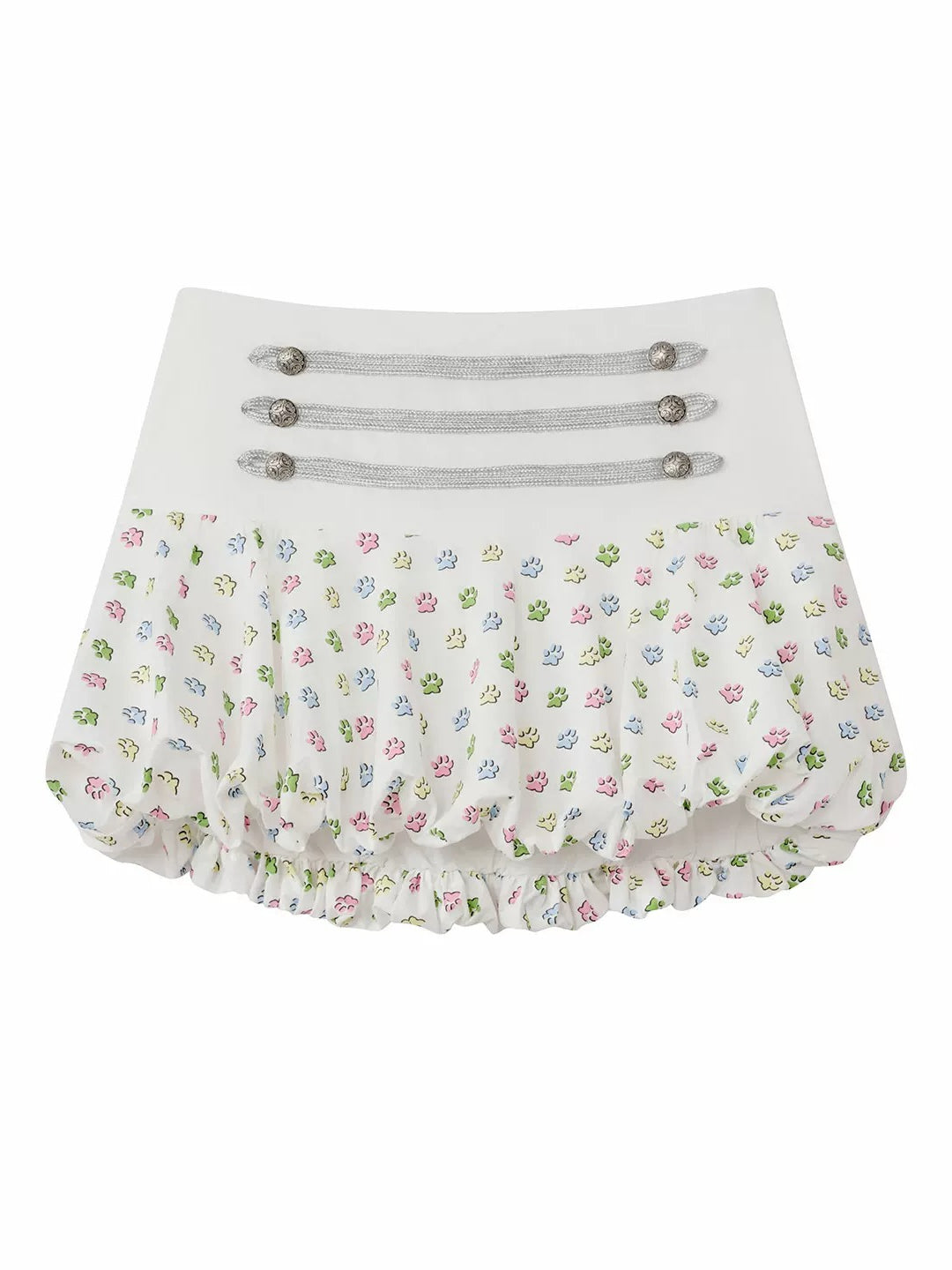 White Cat Print Pleated Skirt