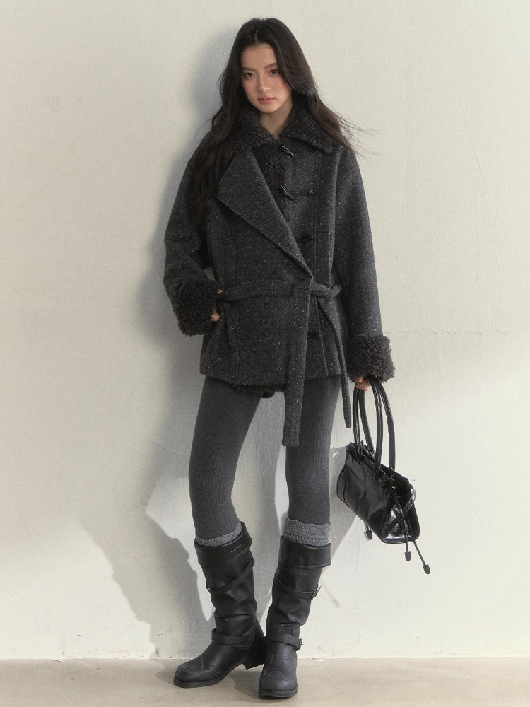Fleece-Trim Wool Coat