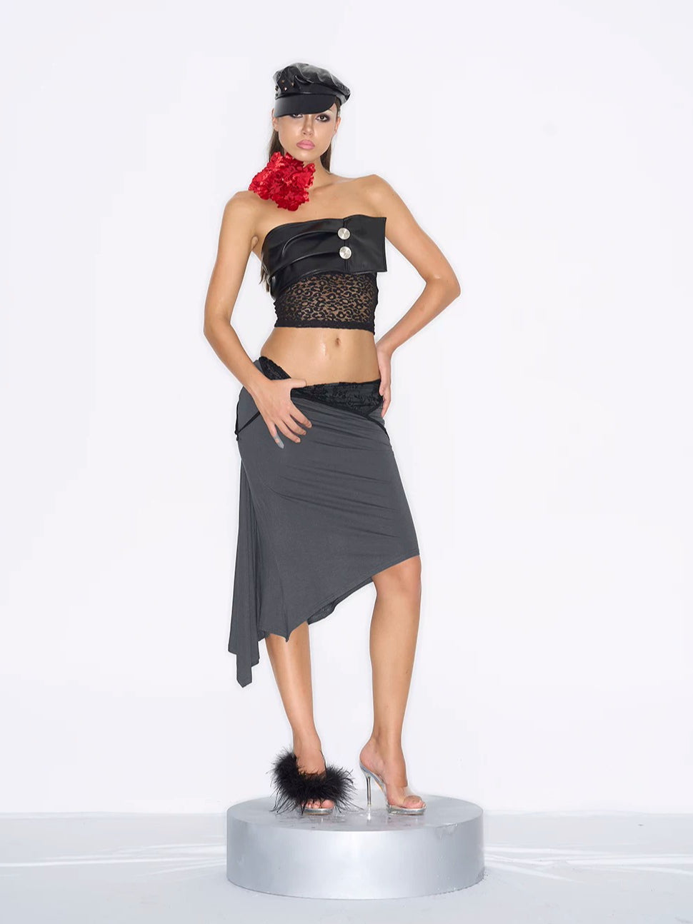 Studded Leather Beret Cap