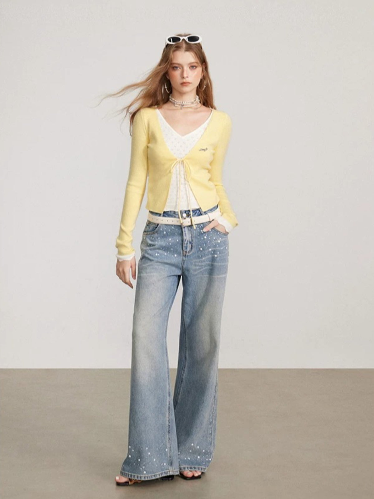 Layered V Neck Tie Knit Top