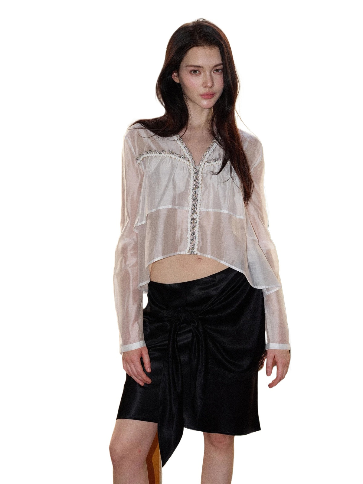 Ribbon Sheer Lyocell Blouse