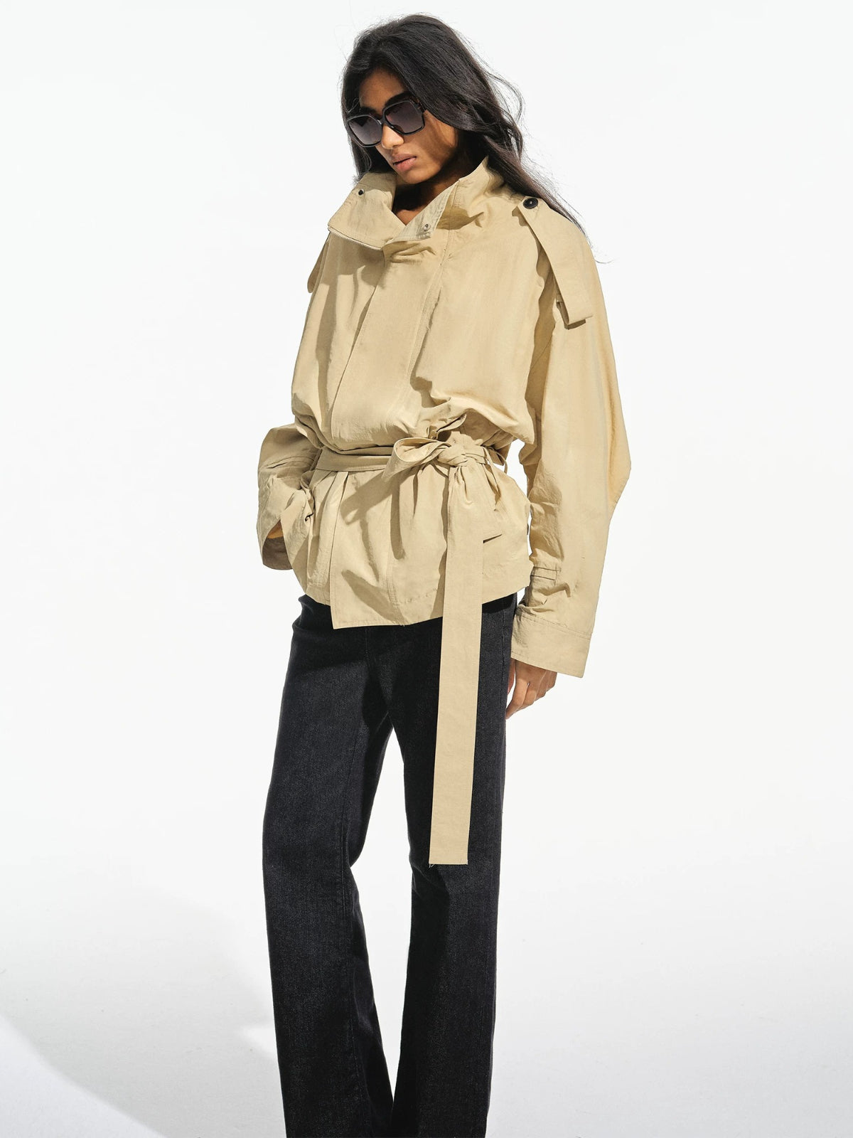 Stand Collar Belted Trench Coat