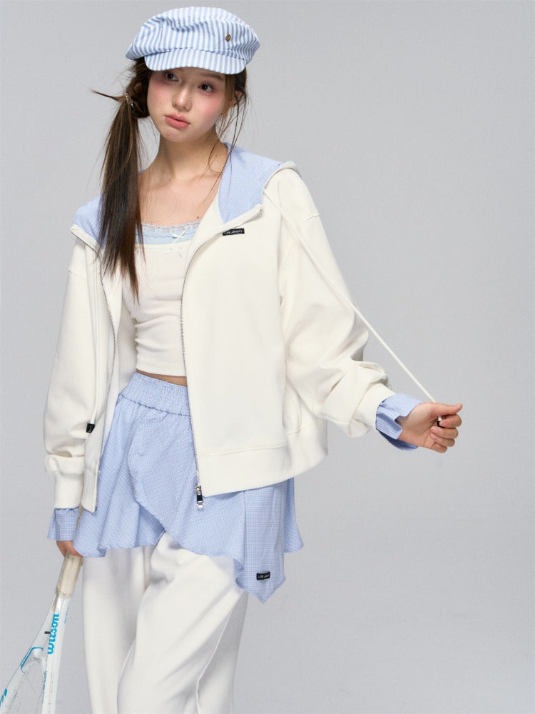 White Plaid Panel Hoodie &amp; Pants Set