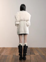 Fox Fur Large Notch Collar Cardigan
