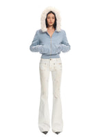 Fox Fur Trim Washed Cotton Fitted Hoodie