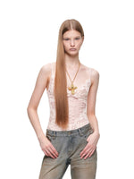 Flocked Lace V-Neck Mesh Bodysuit