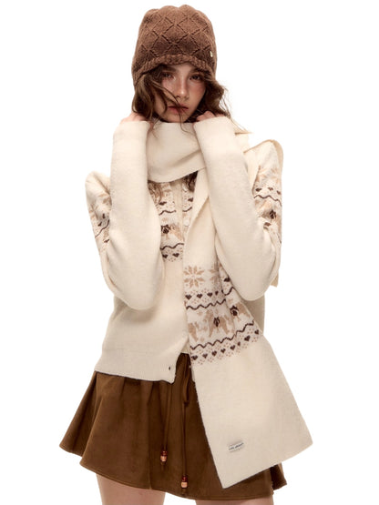 Fair Isle Knit Cardigan and Scarf Set