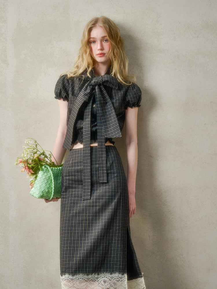 Natural Cotton Bow-Tie Shirt &amp; Skirt Set