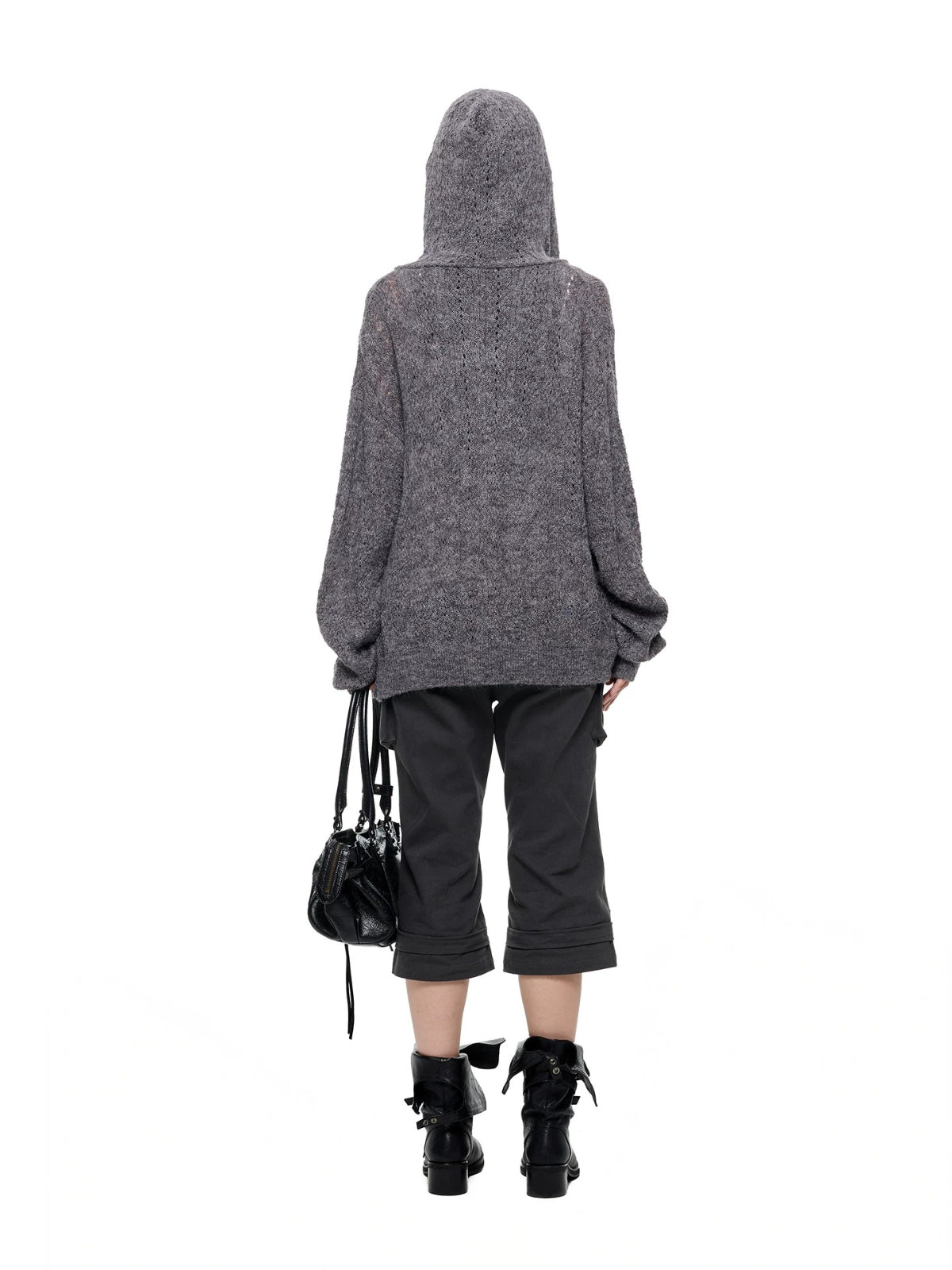 Hooded Mohair Blend Knit Cardigan