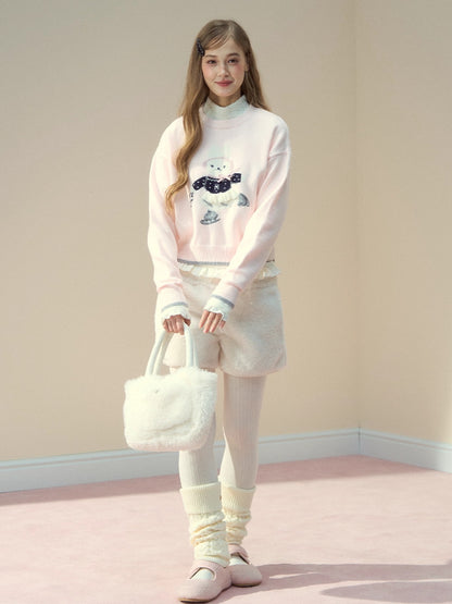 White Faux Shearling Winter Shorts