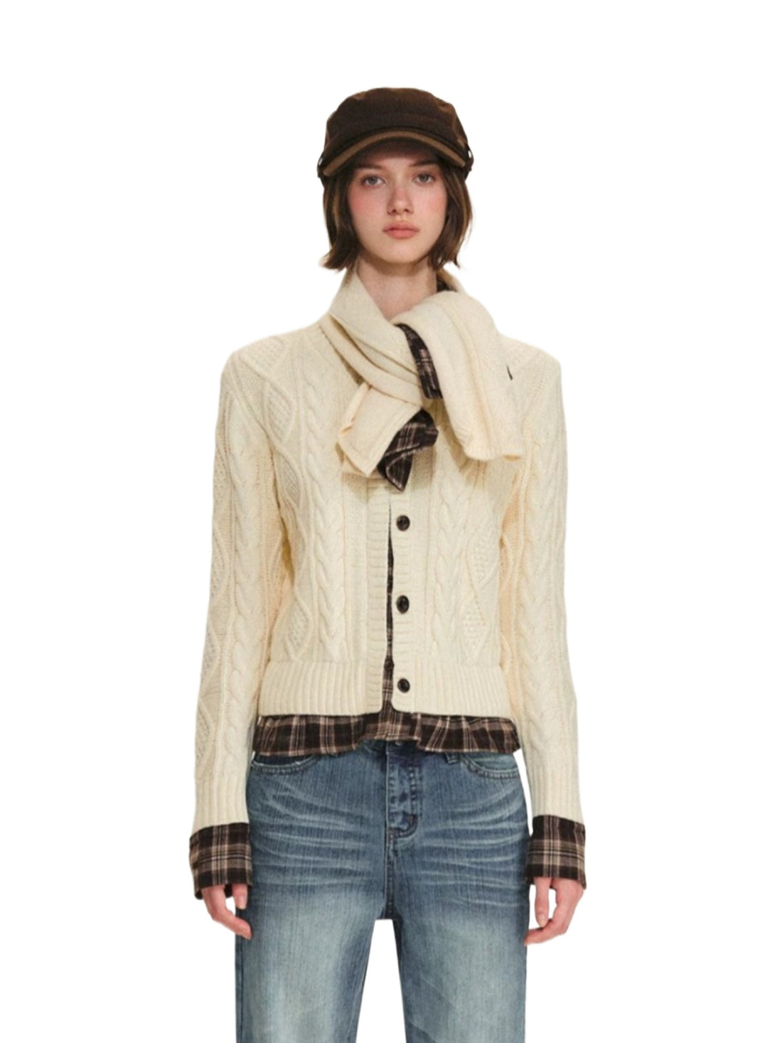 Cable Knit Cardigan &amp; Scarf Set