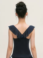 Navy Draped Flutter Sleeve Top