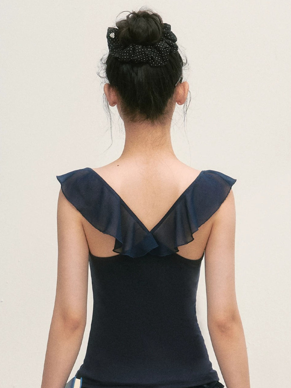 Navy Draped Flutter Sleeve Top