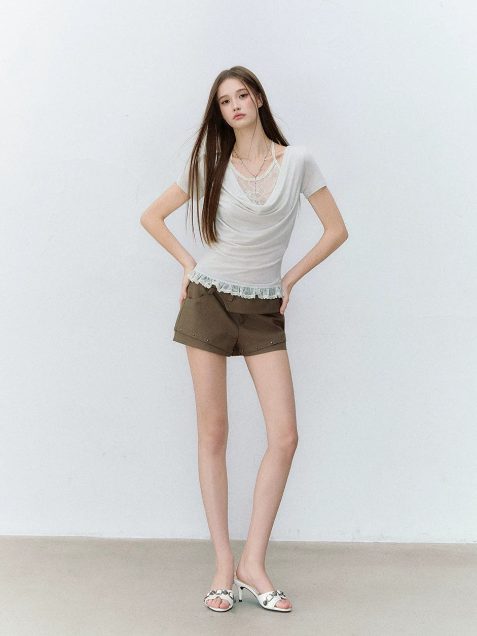 Deconstructed Studded Suit Shorts