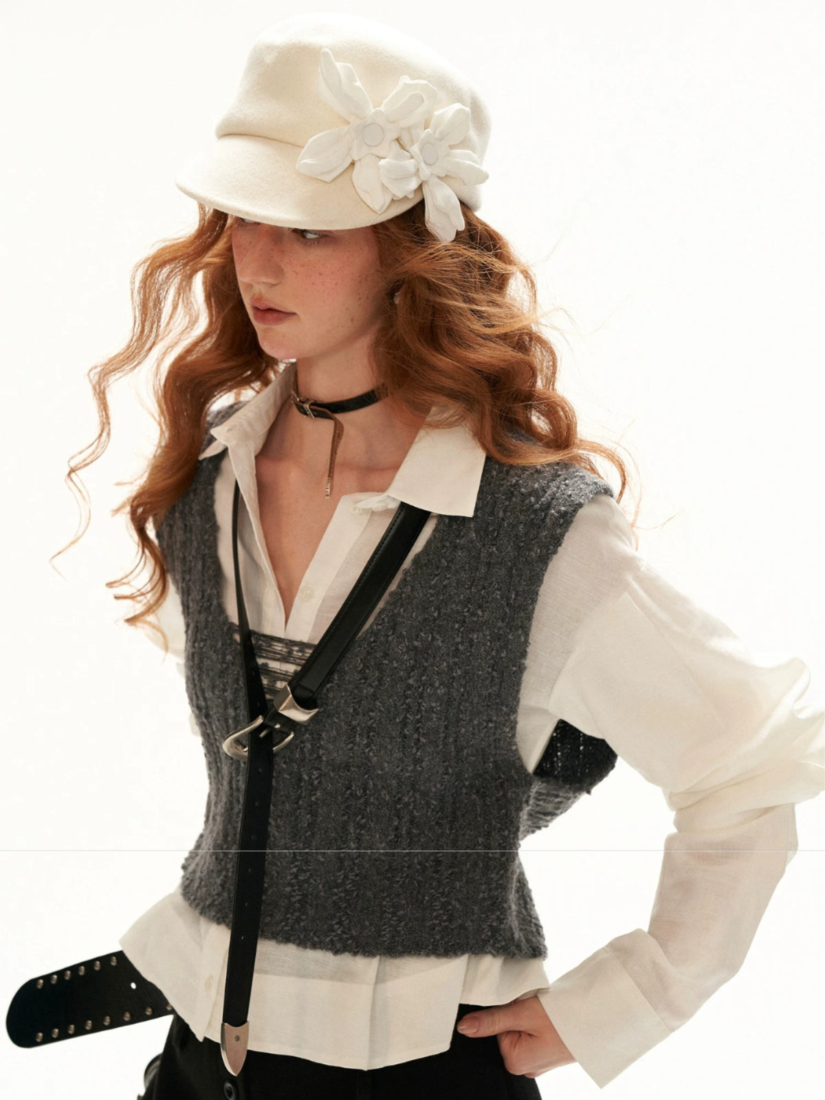 Textured Boucle U-Neck Knit Vest