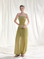 Floral Appliqué Bustier & Mesh Pants Set