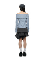 Off Shoulder Bow Tie Stripe Blouse