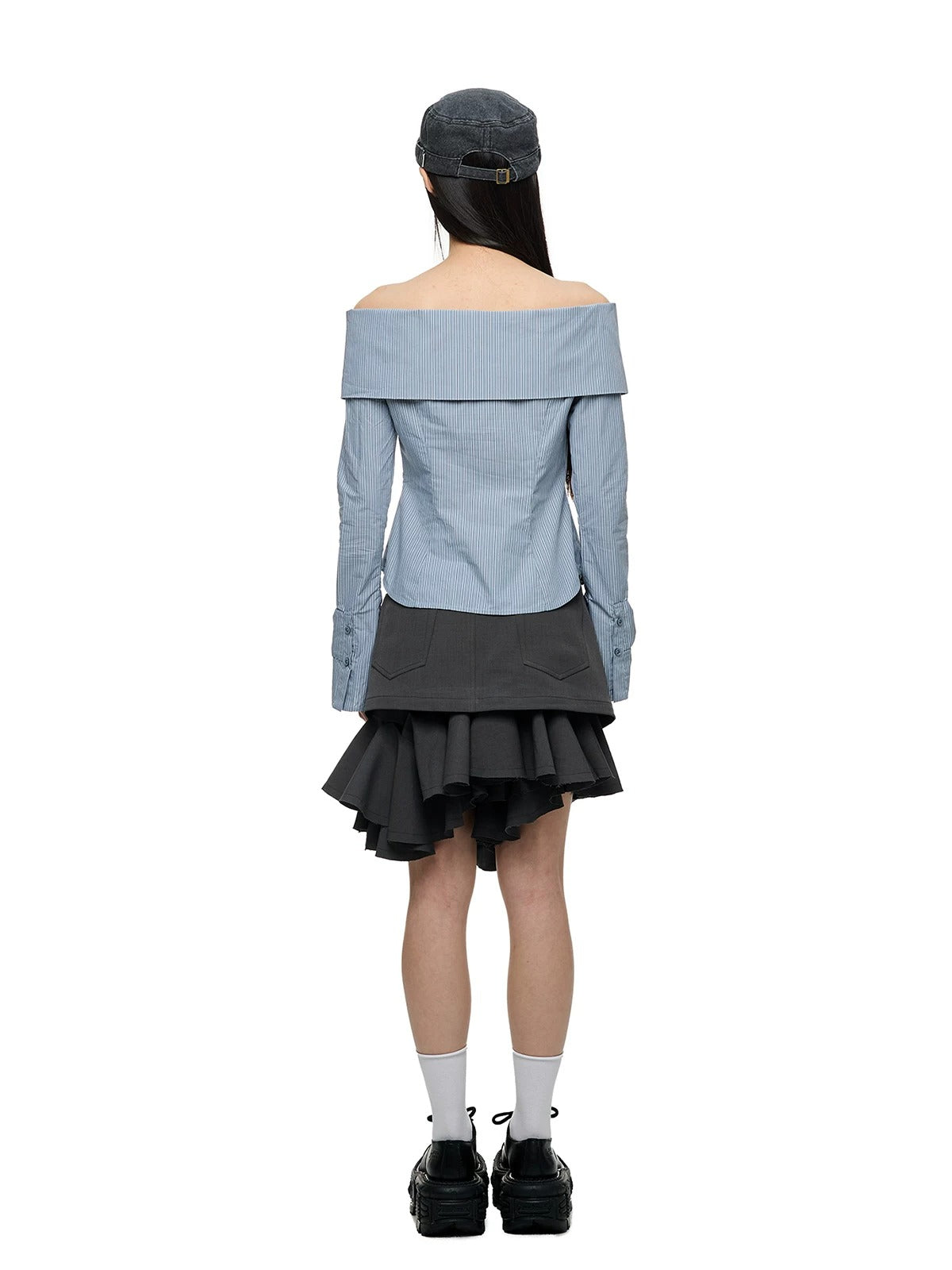 Off Shoulder Bow Tie Stripe Blouse
