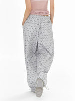 Grey Floral Wide-Leg Pants