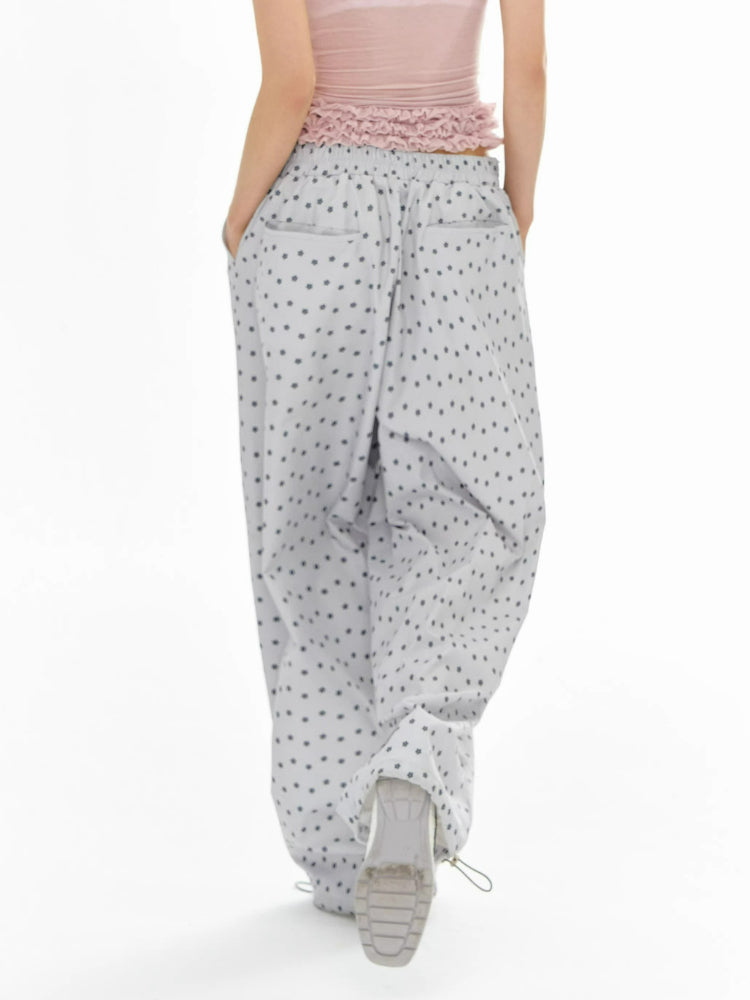 Grey Floral Wide-Leg Pants