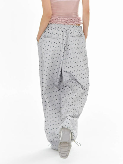Grey Floral Wide-Leg Pants