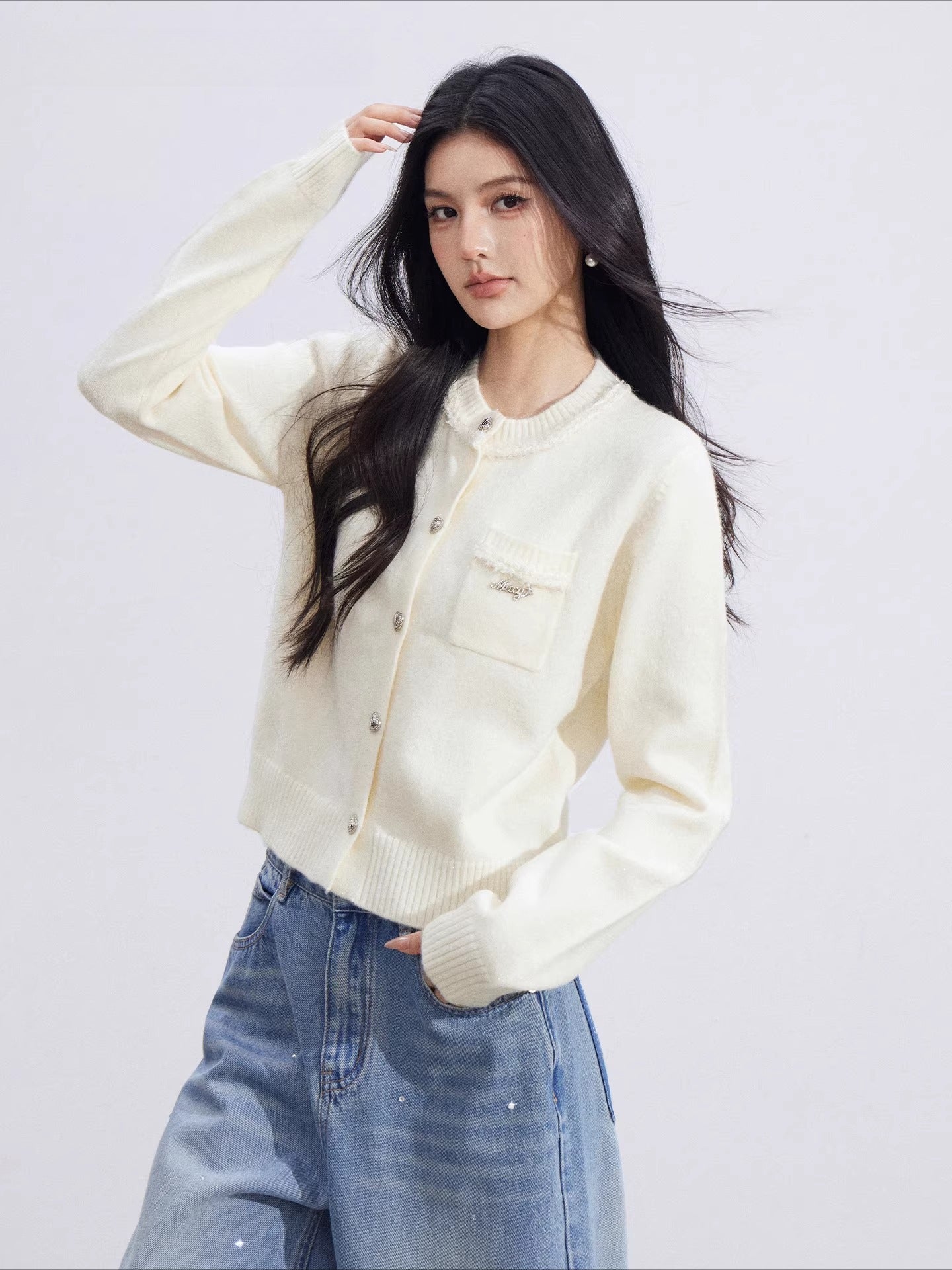 Beige &amp; Blue Lurex Knit Sweater