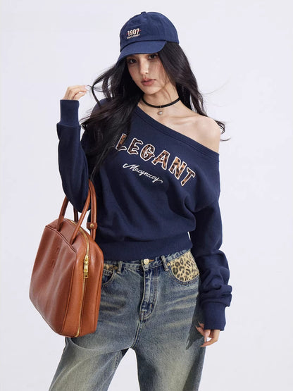 Off-Shoulder Letter Sweatshirt