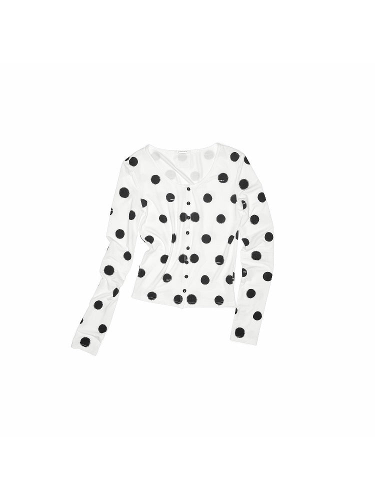 Polka Dot Contrast Knit Cardigan &amp; Lounge Pants Set