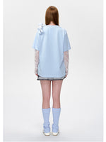 Lace Bear Fake Two- Piece Round-Neck T-Shirt