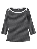 Envelope Neck Mid-sleeve Striped T-Shirt