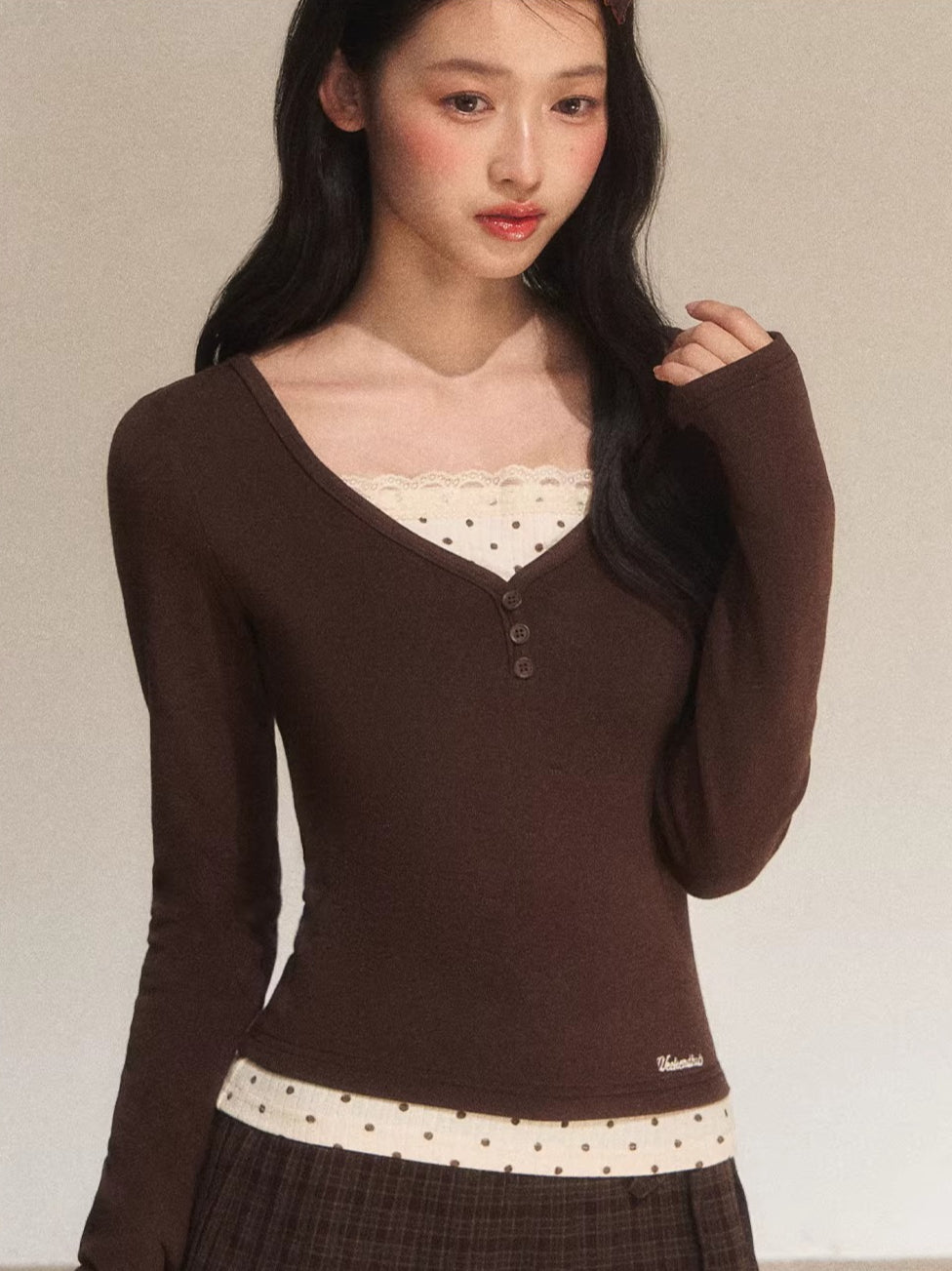 Polka Dot Faux Layered Top