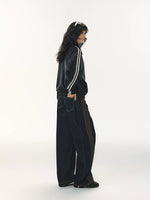 Ribbon Lapel PU Leather Jacket