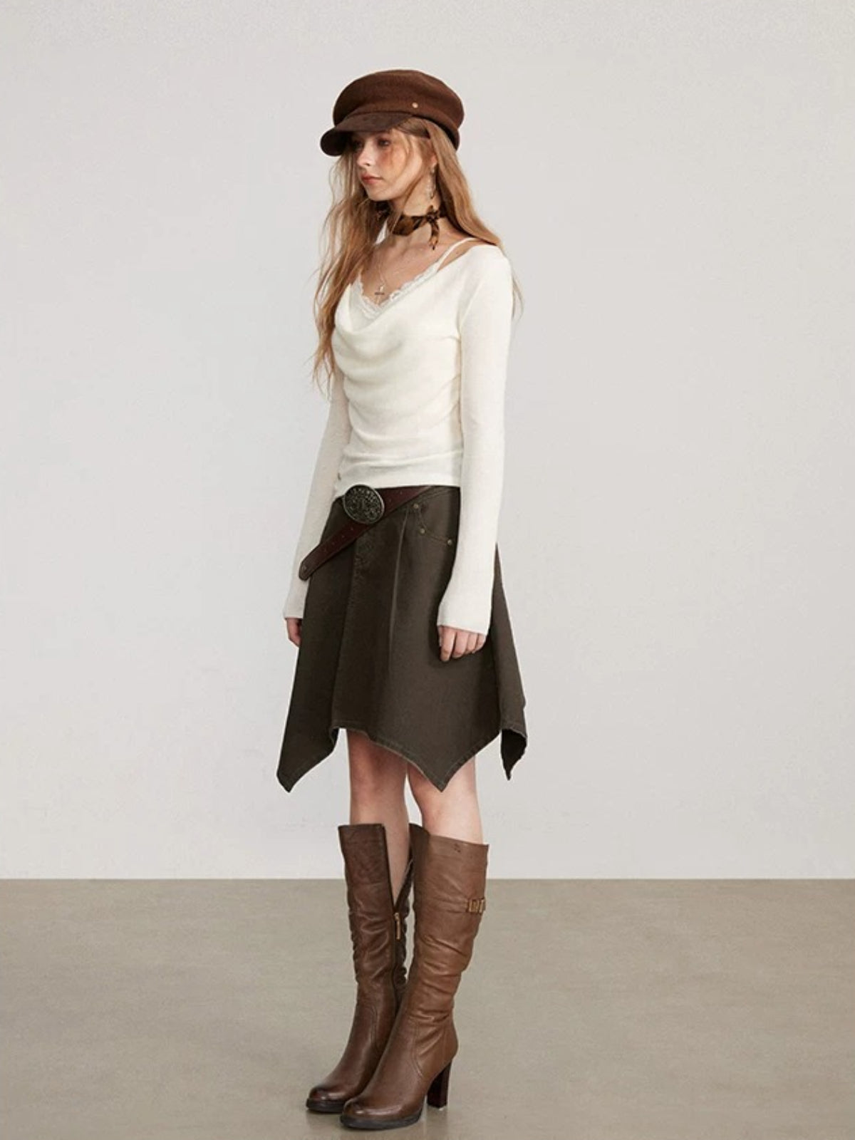 Layered Cowl Neck Knit Sweater
