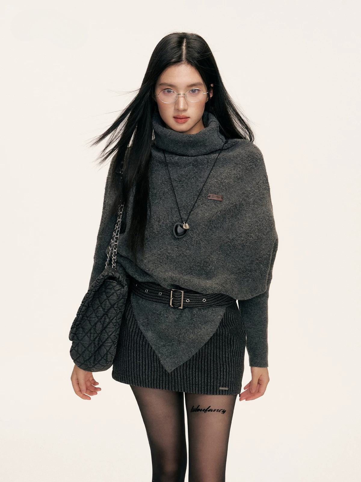 Asymmetric Turtleneck Batwing Sleeve Sweater