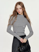 Wool Bow Turtleneck Top