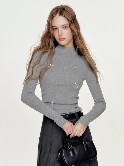 Wool Bow Turtleneck Top