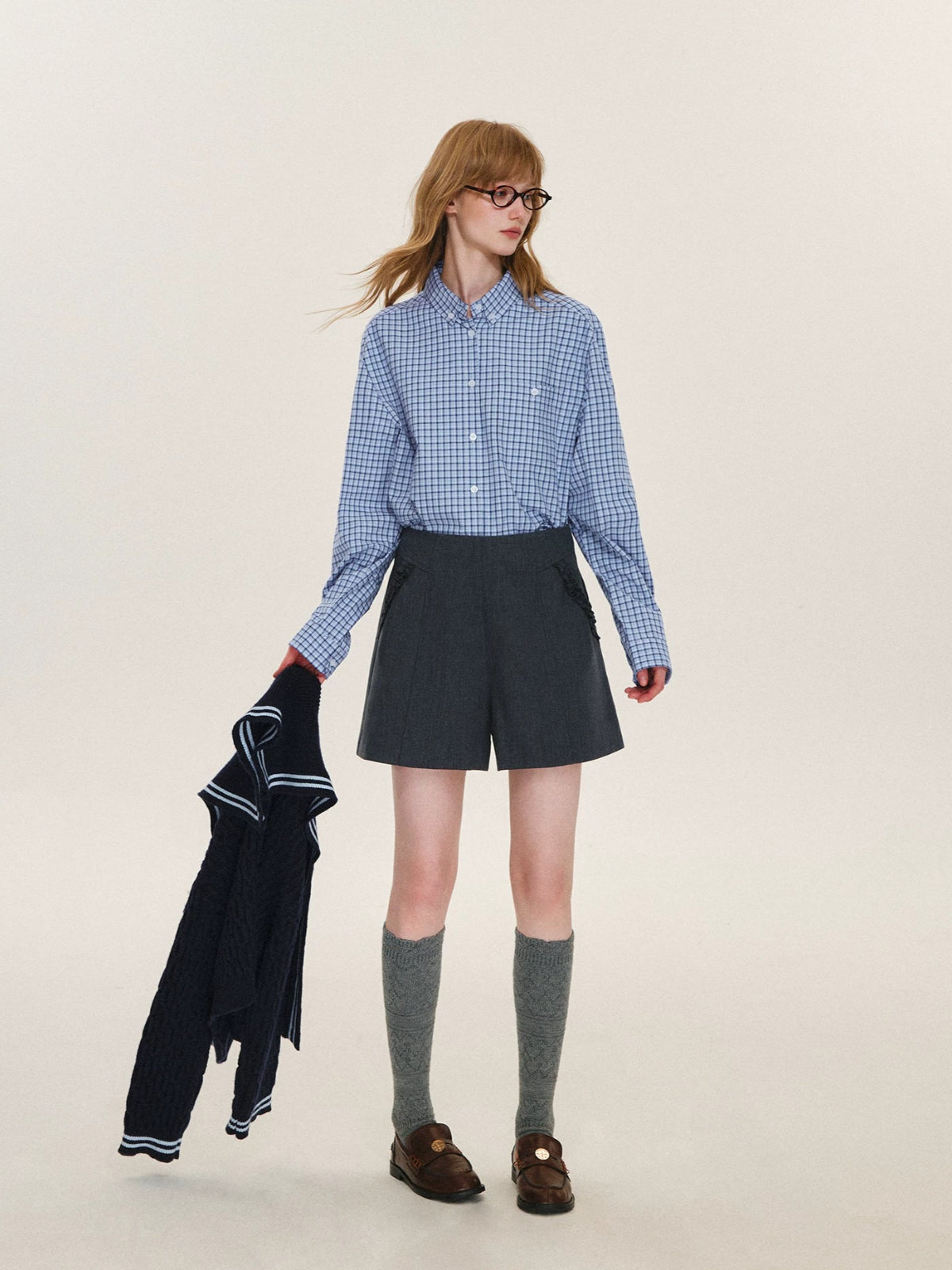 Ruffle Pocket Tailored A-Line Shorts