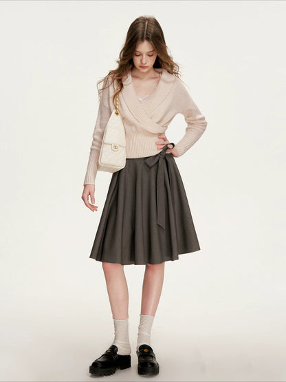 Gray Bow-Tie A-Line Skirt