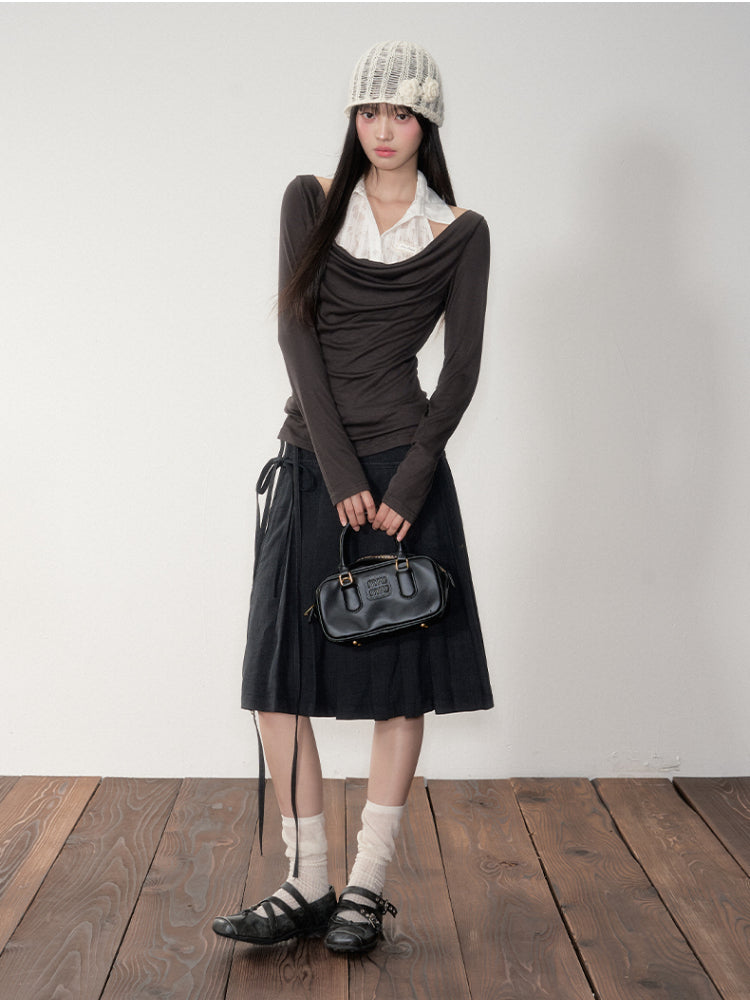 Fake Two-Piece Draped Neck Knit Top