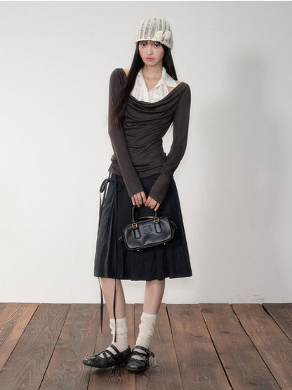 Fake Two-Piece Draped Neck Knit Top