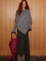Plaid Patchwork Batwing Sleeve Knit Sweater