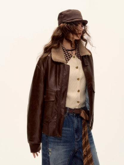 Fur-Collar Vegan-Leather Jacket