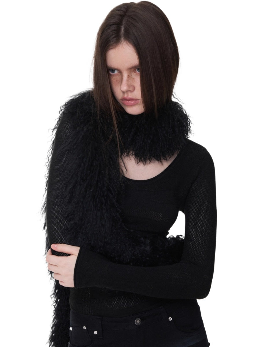 Ombre Shearling Wool Long Scarf