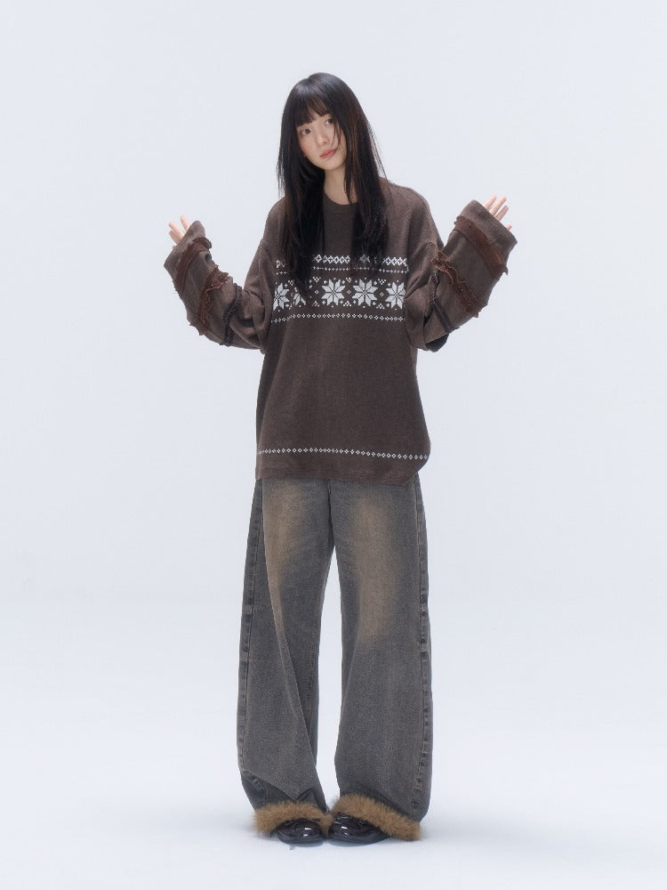 Fleece-Cuffed Vintage Wash Jeans